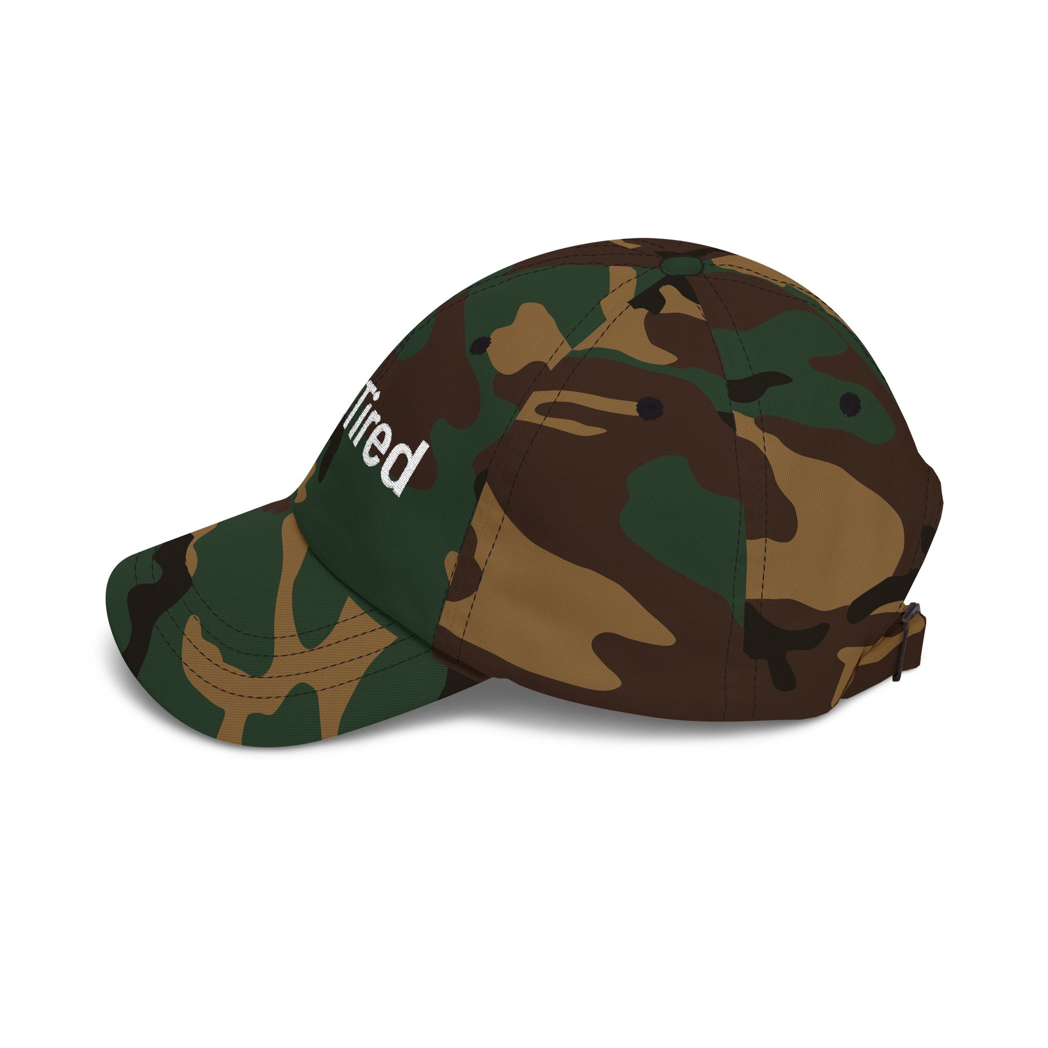 Camouflage 'Just Tired' Dad Cap — Camo Baseball Hat for Tired Parents & Outdoor Fans