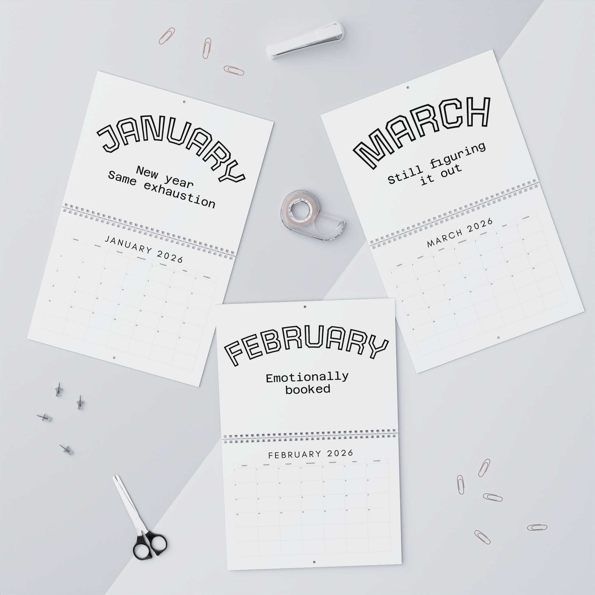 Wall Calendar — "January: New Year, Same Exhaustion" Minimalist Monthly Humor Calendar